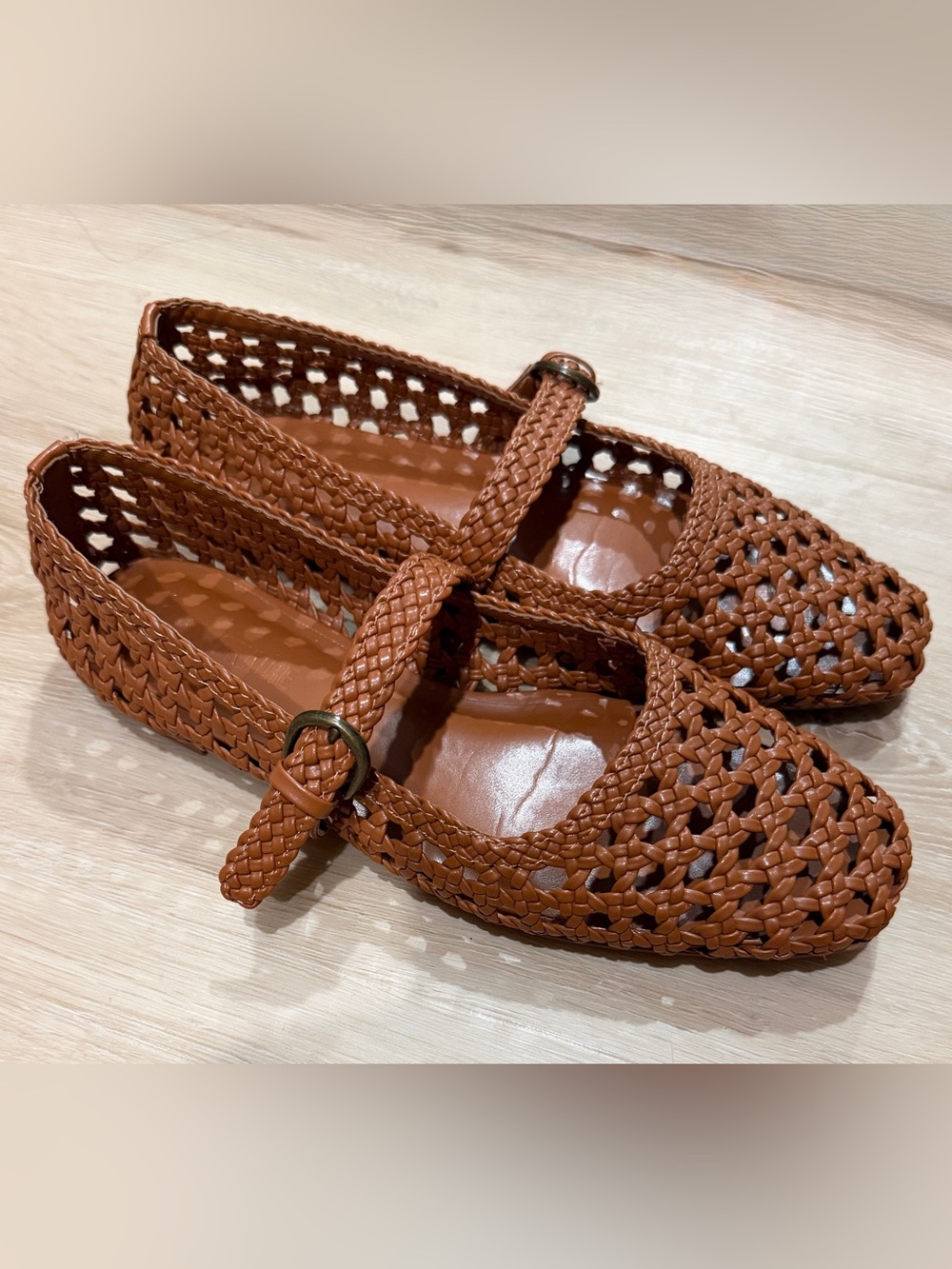 Woven Mary Jane Flats in Cognac Brown size 6.5